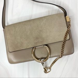 Chloe Faye Leather Crossbody Bag Beige/Grey